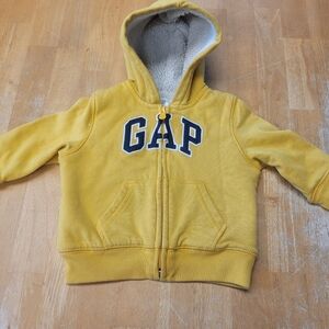 Baby Gap Sherpa Fleece Lined Logo Zip-up Yellow Hooded Sweatshirt 6-12 Months